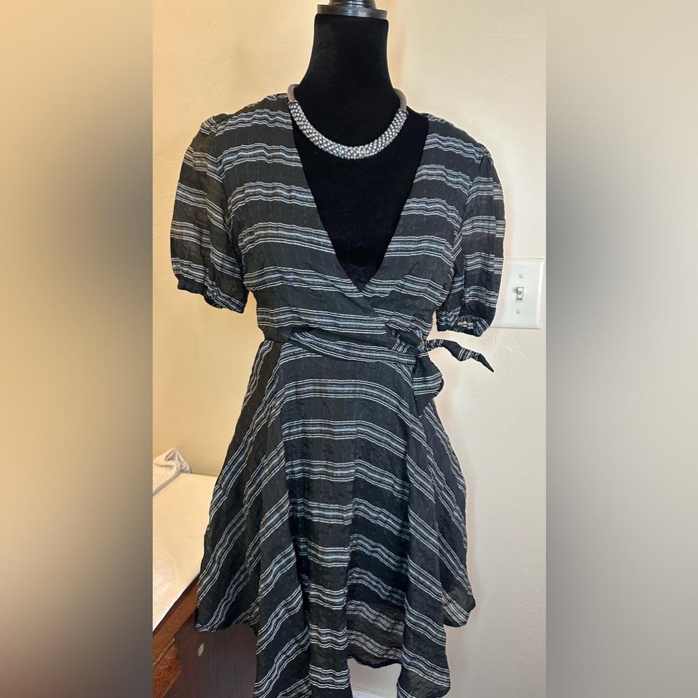 Lulus Black Plaid Side Tie Skater Dress Size Small